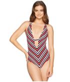 Tommy Hilfiger True Tommy Stripe Keyhole One-piece (core Navy) Women's Swimsuits One Piece