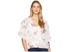 Wrangler 3/4 Sleeve Print Draped Shirt (floral/cream/red) Women's Clothing