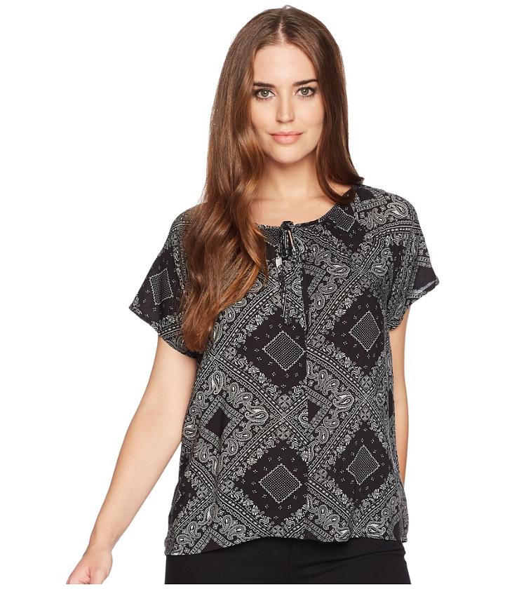 Dylan By True Grit Modern American Short Sleeve Bandana Peasant Blouse (black) Women's Short Sleeve Button Up