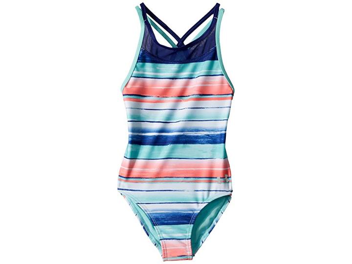 Under Armour Kids Water Stripe One-piece (little Kids) (tropical Tide) Girl's Swimsuits One Piece