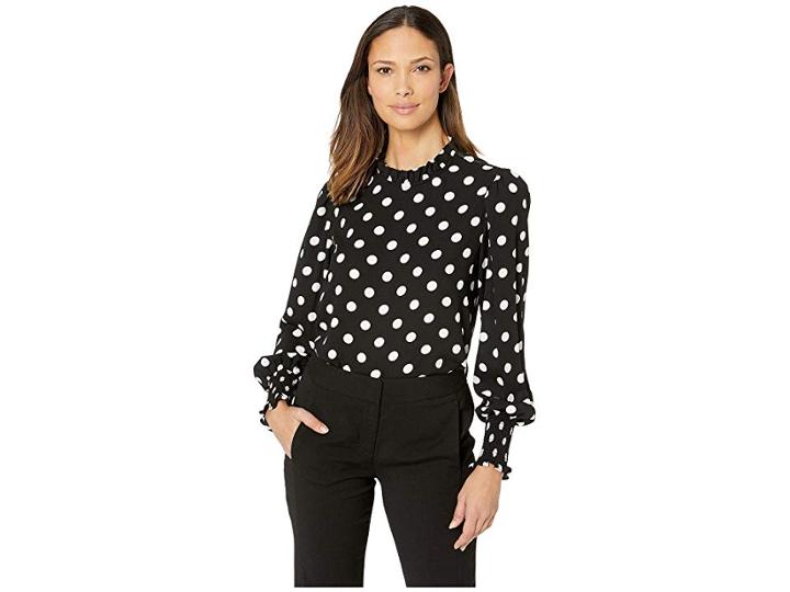 Tahari By Asl Polka Dot Long Sleeve Blouse (black/ivory) Women's Clothing