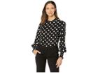 Tahari By Asl Polka Dot Long Sleeve Blouse (black/ivory) Women's Clothing