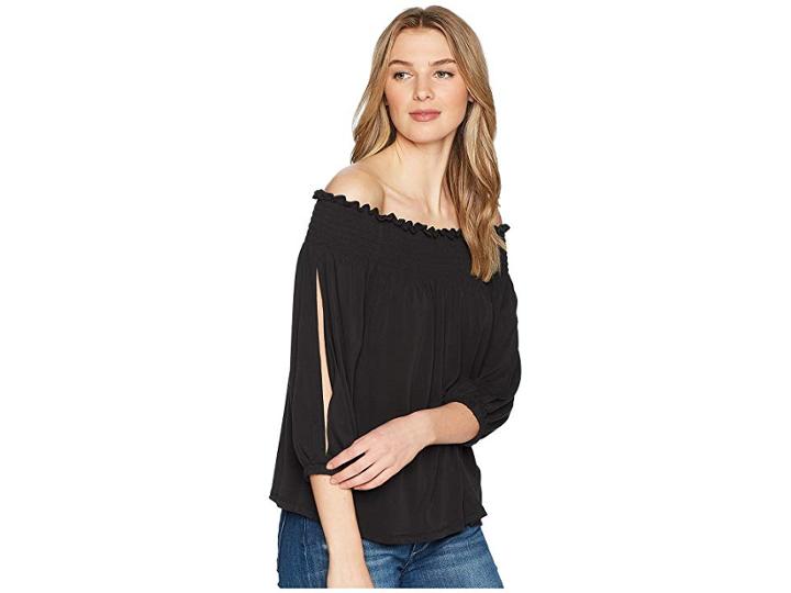 1.state Smocked Edge Off Shoulder Top (black) Women's Clothing