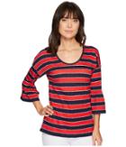 Michael Michael Kors Rugby Stripe Scoop Top (true Navy/true Red) Women's Clothing