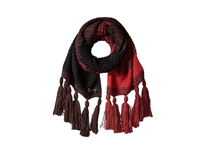 Calvin Klein Marled Color Block Tassel Scarf (rouge) Scarves