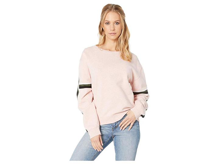 Sanctuary Backtrack Sport Stripe Fleece Sweatshirt (heather Pink Fizz) Women's Sweatshirt
