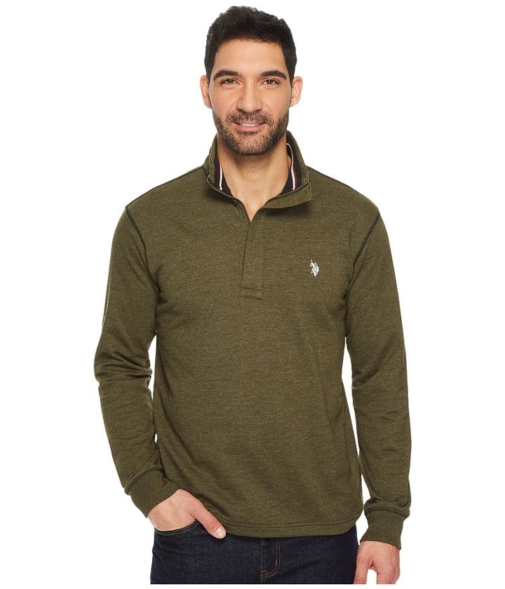 U.s. Polo Assn. Long Sleeve French Terry 1/4 Zip Pullover (army Heather) Men's Clothing