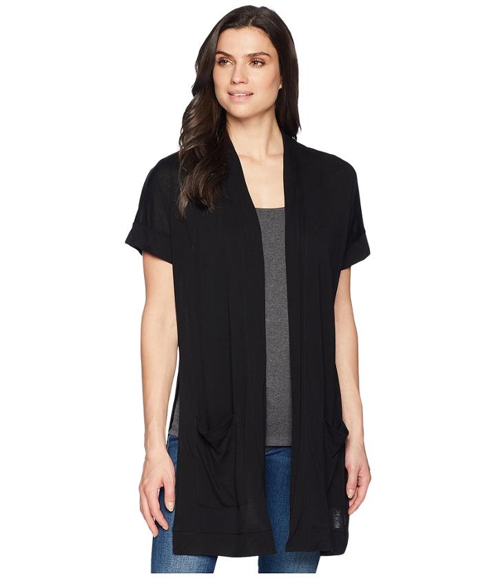 Three Dots Ayala Short Sleeve Cardigan (black) Women's Sweater
