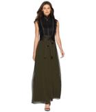Juicy Couture Soft Woven Scallop Lace W/ Georgette Maxi Dress (lost Labrynth Pitch Black) Women's Dress