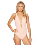 Vince Camuto Riviera Solids Plunging V-neck One-piece Swimsuit W/ Removable Soft Cups (peony) Women's Swimsuits One Piece