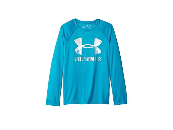 Under Armour Kids Big Logo Long Sleeve (big Kids) (deceit/white/venetian Blue) Girl's Clothing
