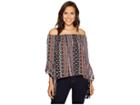 Romeo & Juliet Couture Printed Top With Tassels (black) Women's Clothing