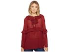 Romeo & Juliet Couture Pleated Woven Top (burgundy) Women's Clothing