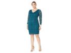 Marina Plus Size Long Sleeve Stretch Lace Dress V Front And Back Keyhole (teal) Women's Dress