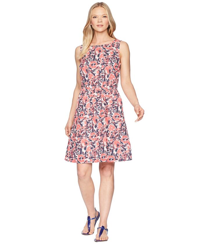 Columbia Harborside Linen Dress (collegiate Navy Flower Burst) Women's Dress