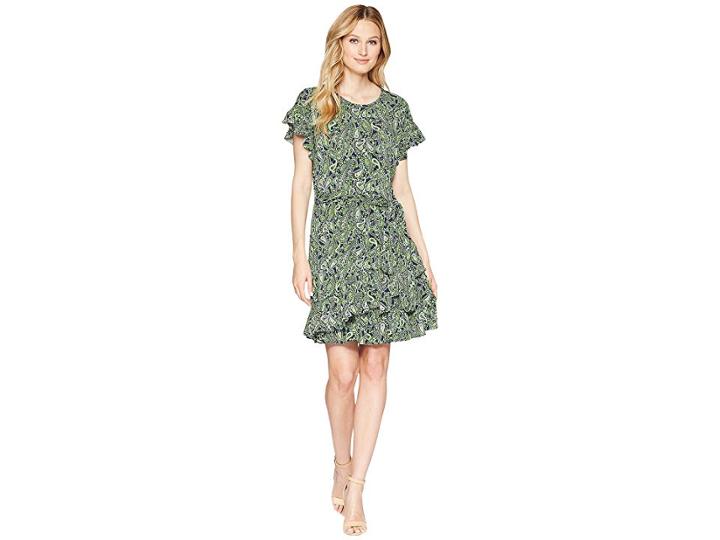 Michael Michael Kors Paisley Ruffle Wrap Dress (true Navy/green Apple Multi) Women's Dress
