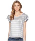 Ivanka Trump Knit Striped Ruffle Sleeve Off The Shoulder Top (blue/ivy) Women's Clothing