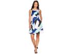 Vince Camuto Printed Halter Fit And Flare Dress (blue Multi) Women's Dress