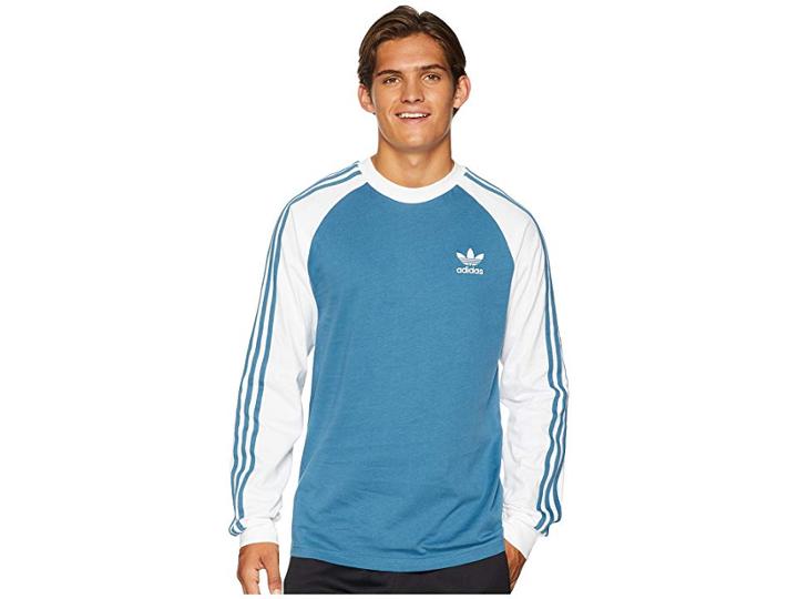 Adidas Originals 3-stripes Long Sleeve Tee (blanch Blue) Men's T Shirt