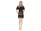 Halston Heritage Short Sleeve Pleated Lace Dress W/ Beading (black) Women's Dress