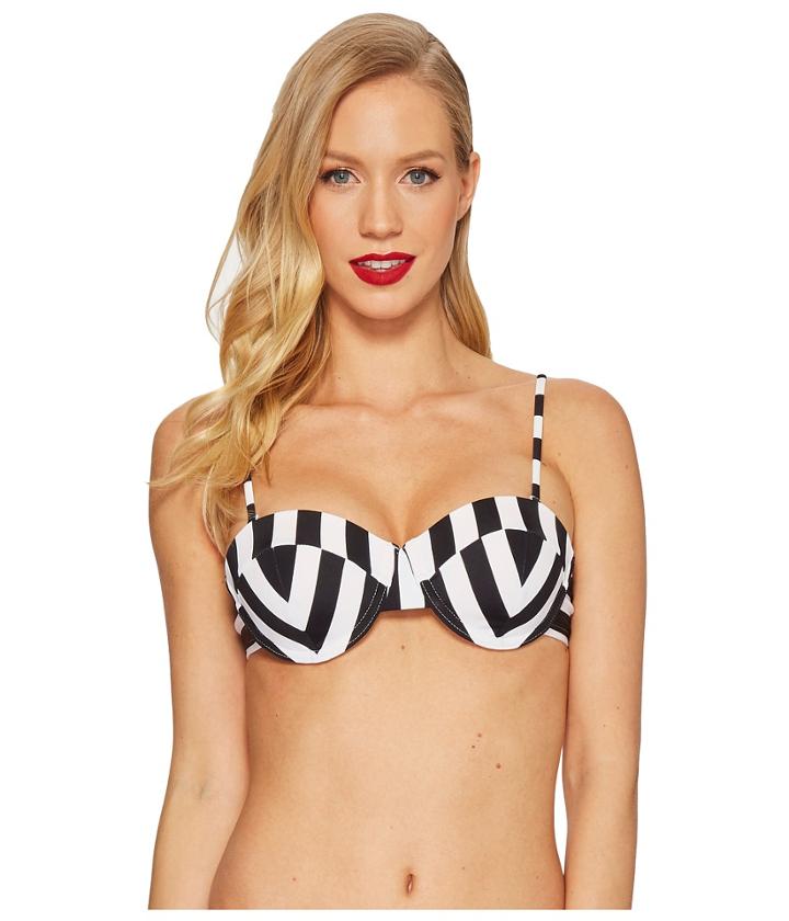 Unique Vintage Charlene Bandeau Top (black/white Stripe) Women's Swimwear