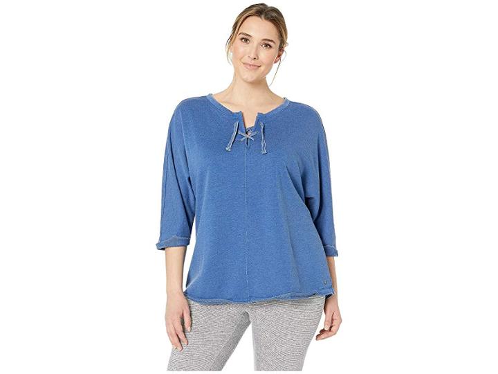Jag Jeans Plus Size Plus Size Debbie Lace-up Sweatshirt (tile Blue) Women's Long Sleeve Pullover