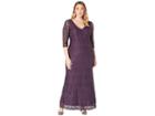 Marina Plus Size Stretch Sequin Lace 3/4 Sleeve Gown (eggplant) Women's Dress