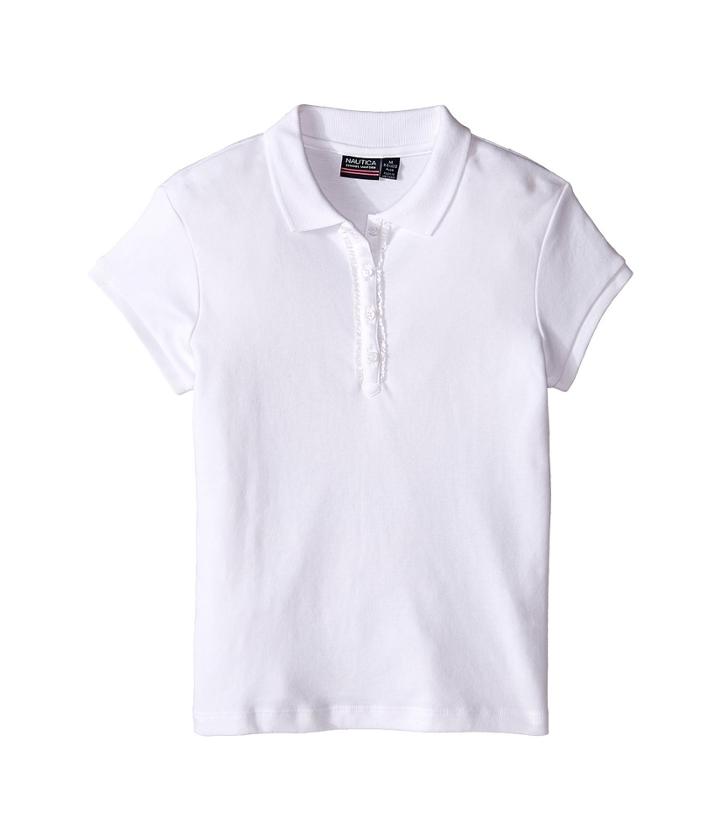 Nautica Kids Girls Plus Short Sleeve Polo With Ruffle Placket (big Kids) (white) Girl's Short Sleeve Pullover