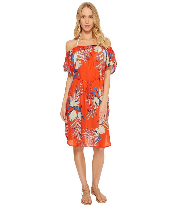Echo Design Paradise Palm Off The Shoulder (tangerine) Women's Clothing