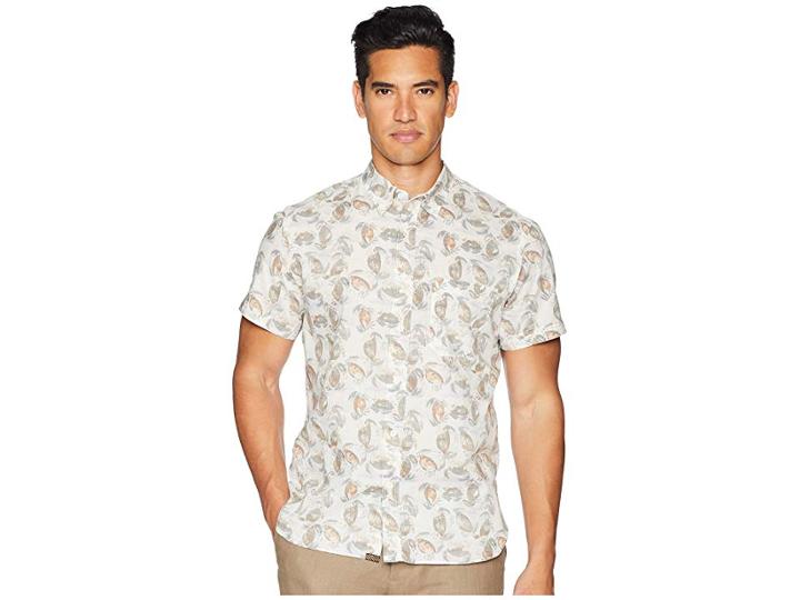 Billy Reid Short Sleeve Tuscumbia Crab Print Shirt (cream) Men's Short Sleeve Button Up