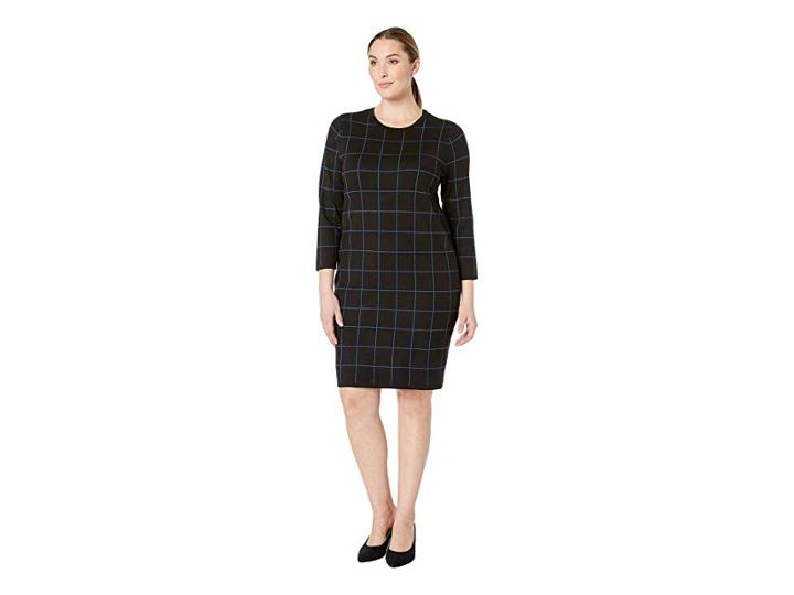 Anne Klein Plus Size Long Sleeve Crew Neck Printed Knit Dress (anne Black/juniper) Women's Clothing