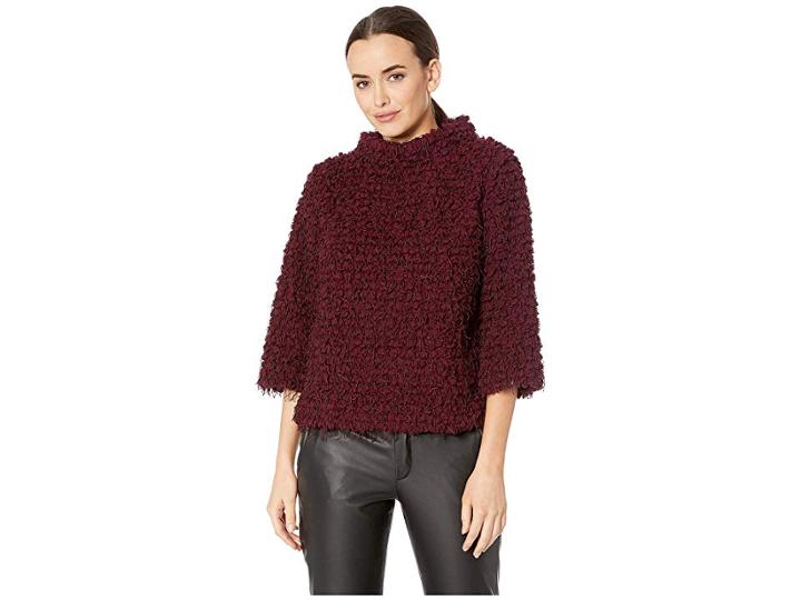 Vince Camuto Elbow Sleeve Stand Neck Popcorn Eyelash Knit Top (allure Red) Women's Clothing