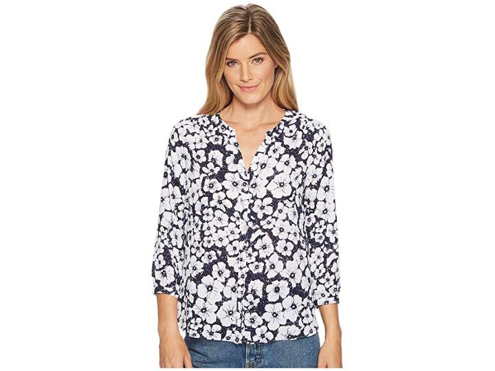 Nydj Blouse W/ Pleated Back (etched Flowers Peacoat) Women's Blouse