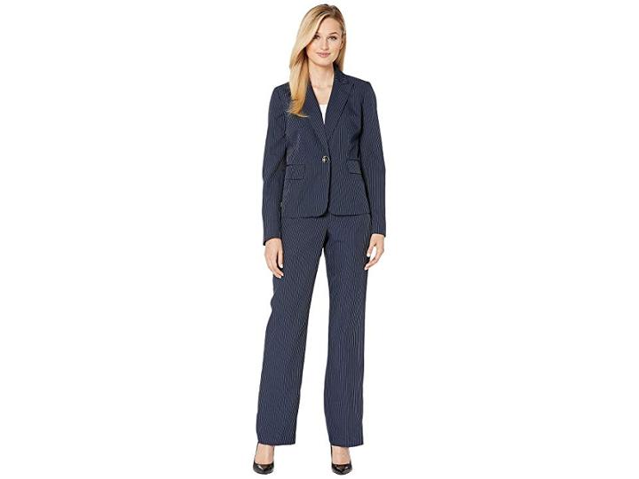 Le Suit Pinstripe Two-button Jacket Pants Suit (navy/white) Women's Suits Sets