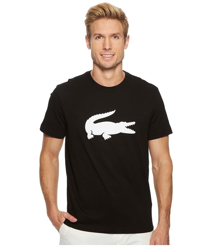 Lacoste Short Sleeve Jersey Tee W/ Big Ton On Ton Croc Printed (black/white) Men's T Shirt