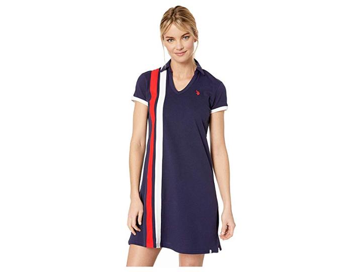 U.s. Polo Assn. Vert Stripe Dress (evening Blue) Women's Clothing