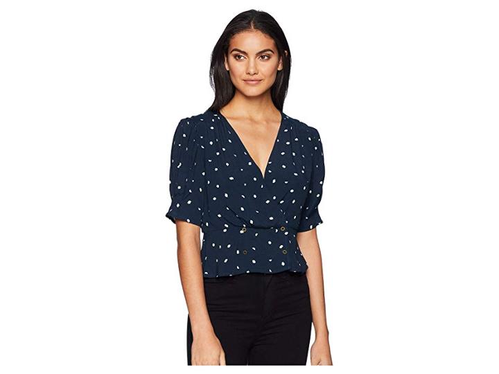 Astr The Label Beatrice Top (navy/cream Dot) Women's Clothing