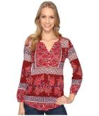 Lucky Brand Printed Knit Top (red Multi) Women's Clothing