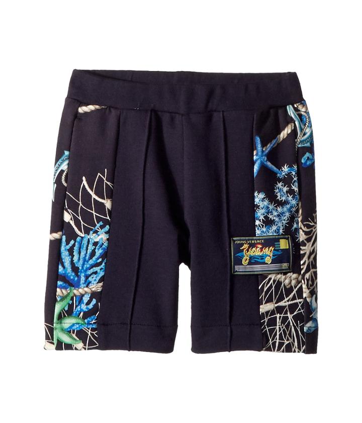 Versace Kids Shorts W/ Sea Shore Design On Sides (toddler/little Kids) (navy) Boy's Shorts