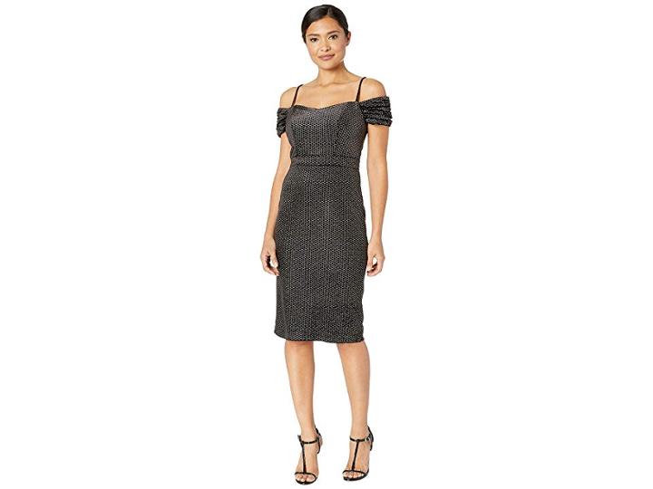 Laundry By Shelli Segal Off The Shoulder Dress In Circle Flocked Velvet (black/silver) Women's Dress
