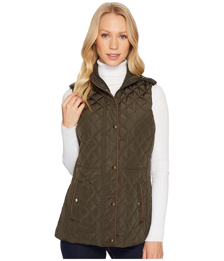 Lauren Ralph Lauren Faux Leather Trim Military Vest (dark Moss) Women's Vest