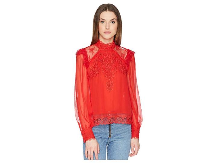 The Kooples Silk Top With A Lace Collar (red) Women's Clothing
