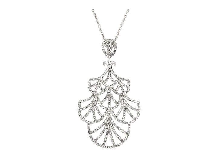 Nina Fine Line Micro Pave Fan Swarovski Crystals Necklace (rhodium/white) Necklace