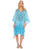 Hat Attack Embellished Mid Length Cover-up (turquoise) Women's Swimwear