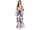 Vince Camuto Printed Chiffon Cold Shoulder Maxi Dress With Ruffled Skirt (navy Multi) Women's Dress