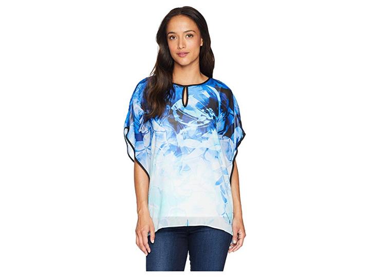 Calvin Klein Printed Kaftan W/ Keyhole (capri/white) Women's Blouse