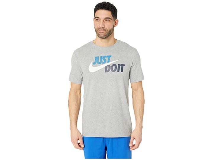 Nike Nsw Just Do It Swoosh Tee (dark Grey Heather/green Abyss/off-white) Men's T Shirt