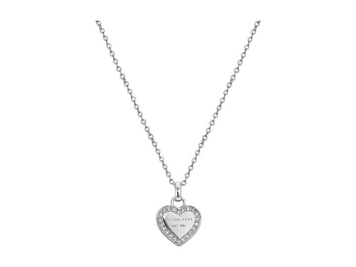 Michael Kors Crystal Heart Pendant Necklace (silver) Necklace