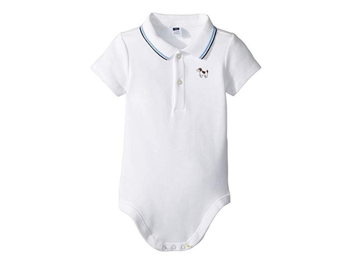 Janie And Jack Polo One-piece (infant) (white Dog) Boy's Jumpsuit & Rompers One Piece