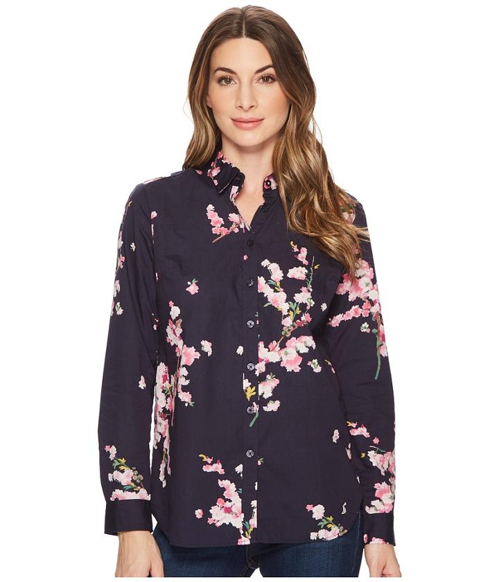 Joules Lucie Printed Classic Shirt (french Navy Blossom) Women's Clothing